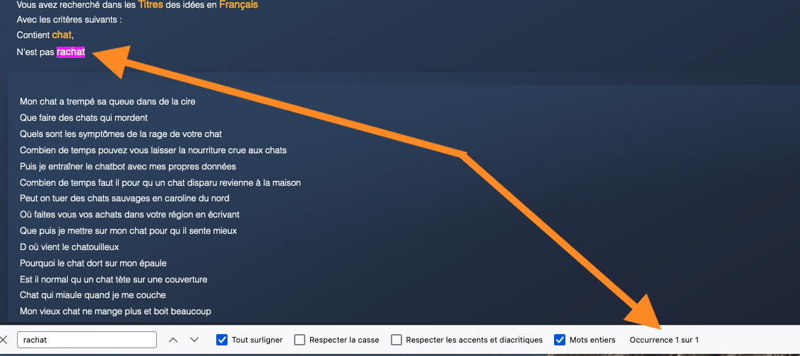 exemple de résultats de recherche affinée