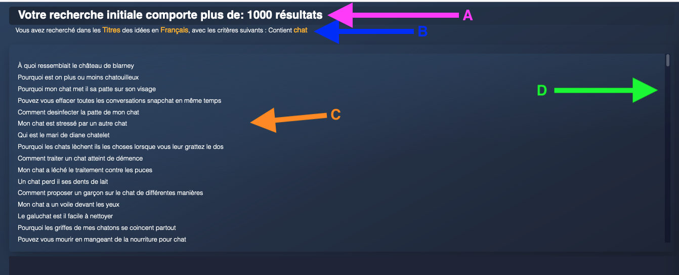 arbre de vue des résultats de recherche