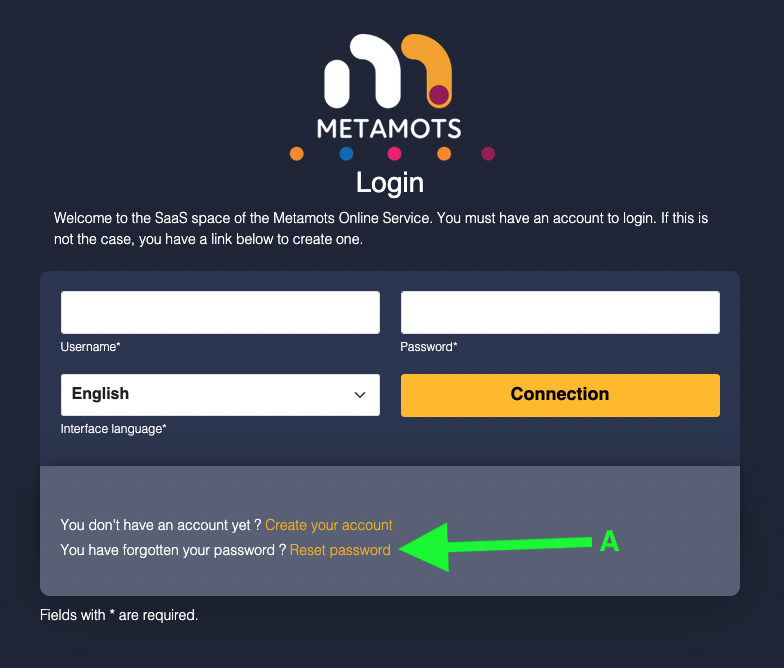 Link to request to recreate the password