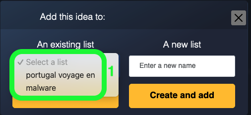 add an idea to an existing list