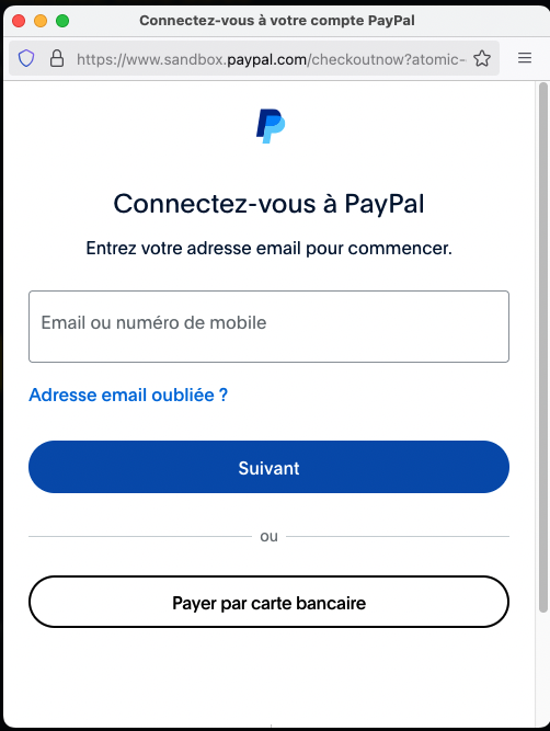 Connexion à Paypal