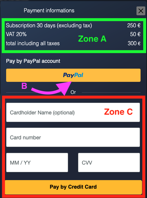 Subscription order summary and payment