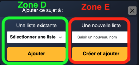 Options pour ajouter une idée à une liste