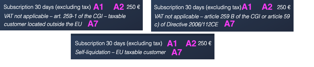 Various order summaries without VAT
