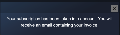confirmation of receipt of a subscription